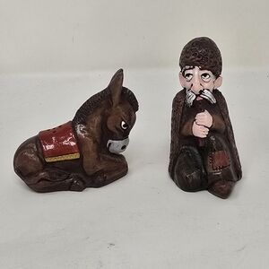 Vintage Armenian style salt and pepper shaker‎ figurine ceramic donkey musician